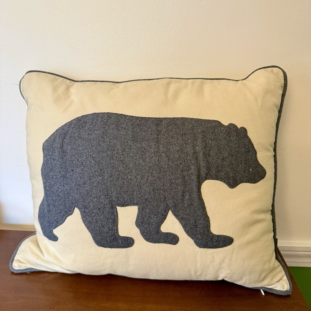 Eddie Bauer Bear Cotton Grey Throw Pillow 16" X 20"